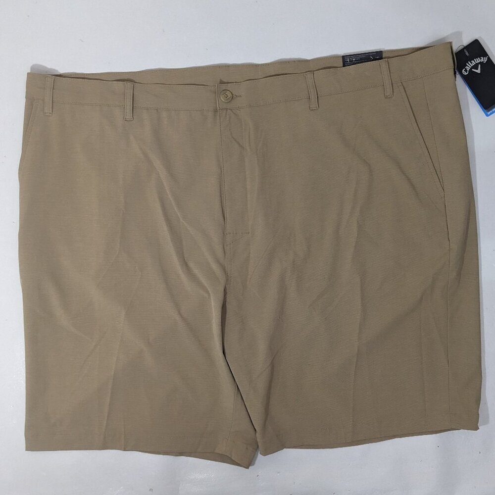 NEW Size 52 Big Mens Callaway Golf Flat Stretch Shorts Polyester Blend 9"I Khaki
